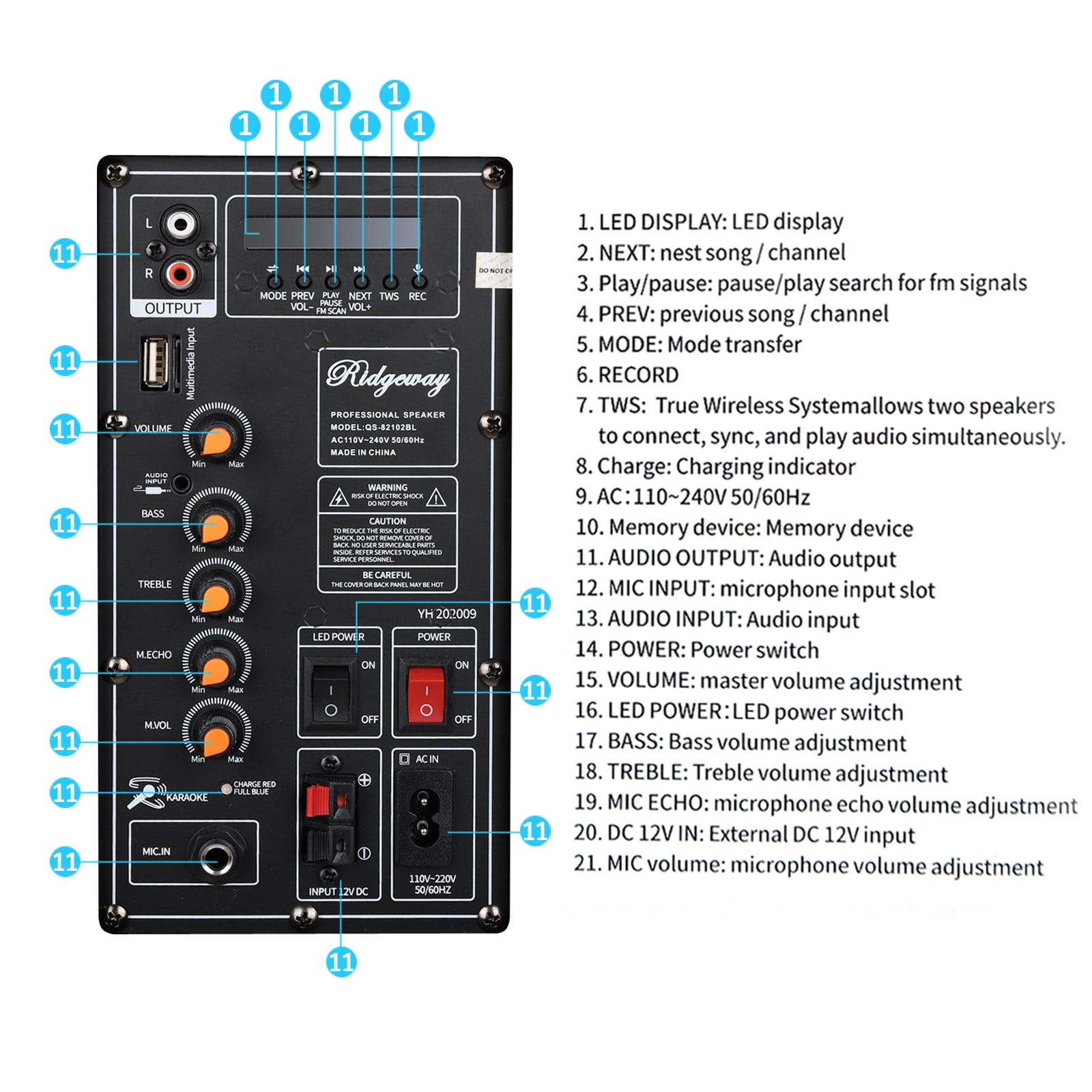 Funkeen Portable Bluetooth PA Speaker System, Rechargeable Outdoor Dual 10-Inch
