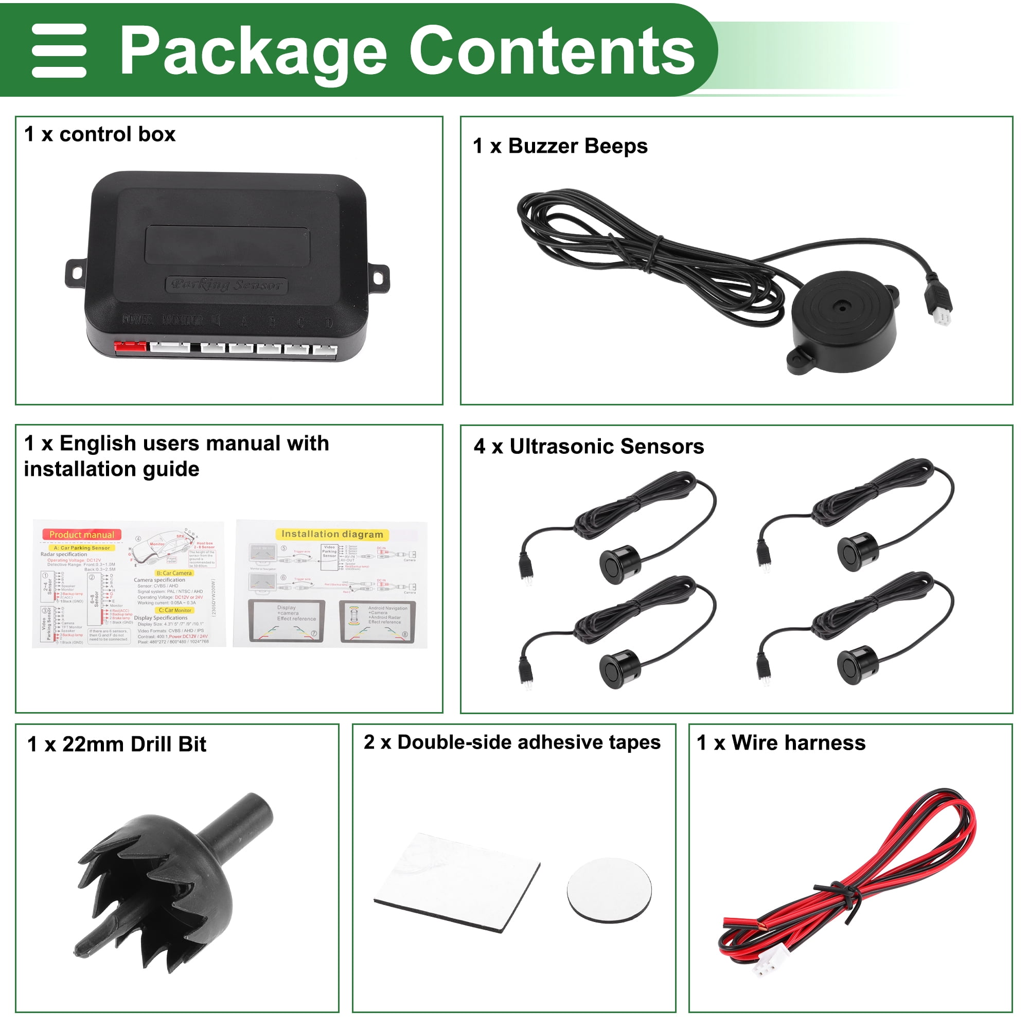Unique Bargains Universal Car Reverse Backup Radar System Parking Sensors Alarm Black