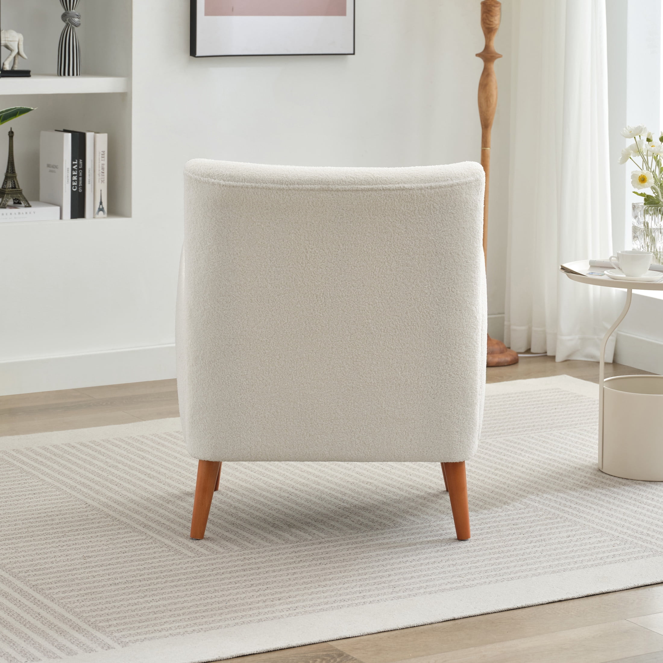 Modern Wingback Lounge Chair with Soft Fabric & Solid Wood Legs, Beige