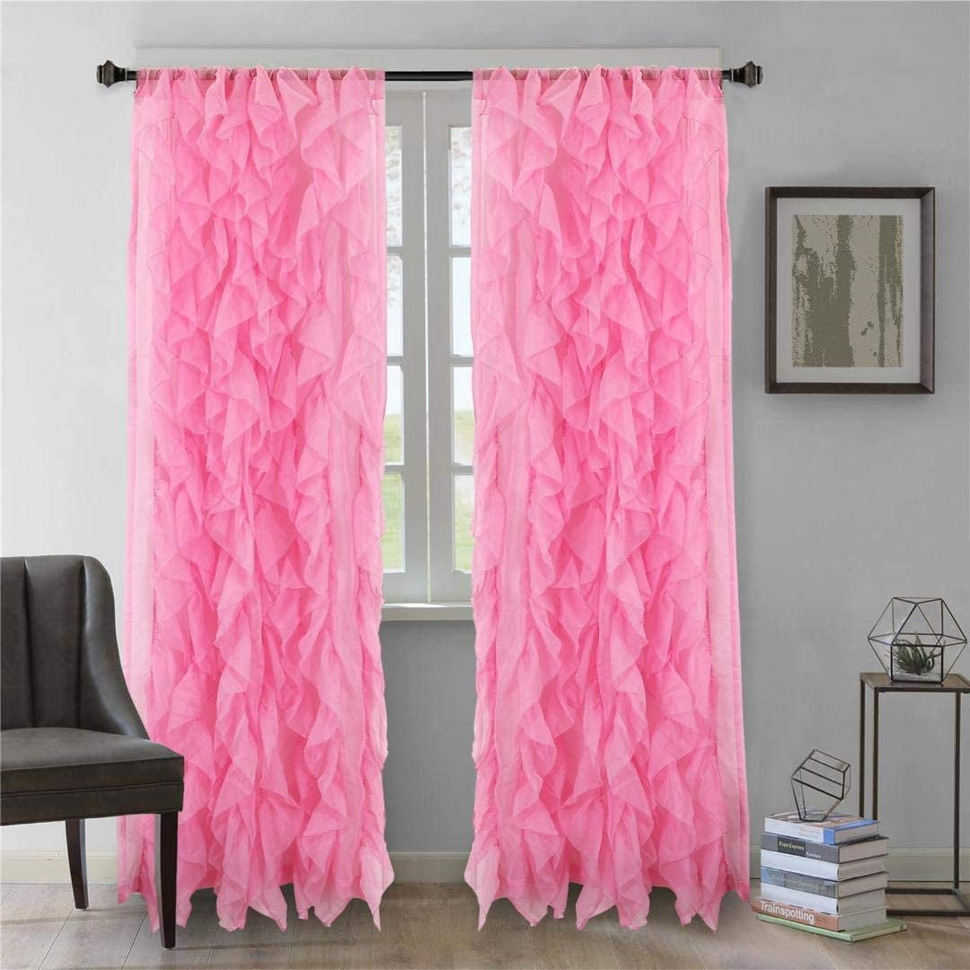 Diamond Home Cascade Window Panel Sheer, Soft Pink Ruffle Curtains