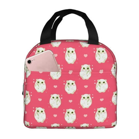 Insulated Lunch Bag for Women Men - Cartoon Cute Hamster Rose Red Leakproof Cooler Lunch Box for Women Men  Lunch Tote Bags for Work School Picnic Travel