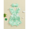 thumbnail image 3 of FEORJGP Toddler Baby Girls One-piece Rompers 0 3M 6M 12M 18M Infant Ruffles Fly Sleeve Jumpsuits Floral Print Waffle Bodysuits with Headband Kids LittCasual Summer Clothes for Daily Vacation, 3 of 6