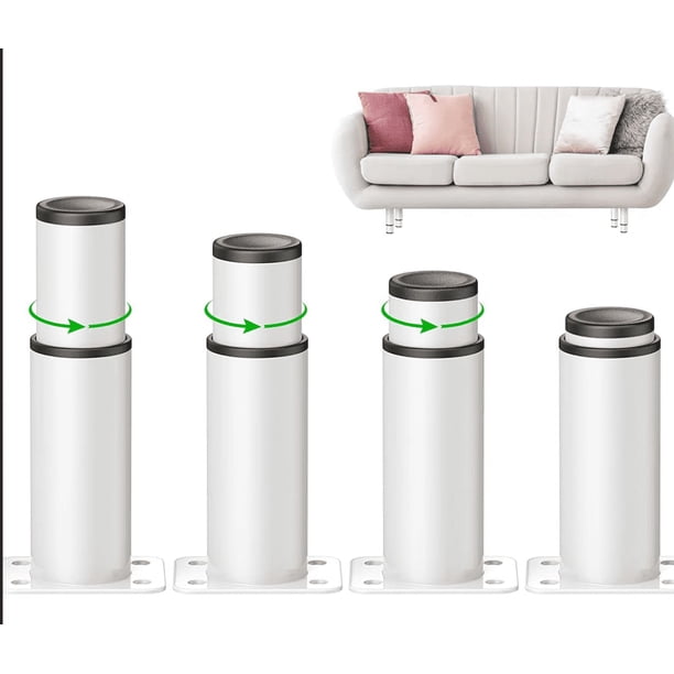 patas ajustables para muebles, patas de cocina ajustables de 8 cm, altura ajustable de 8 a 12 cm, patas redondas de metal y acero inoxidable para sofá, patas de gabinete con tornillos, color blanco
