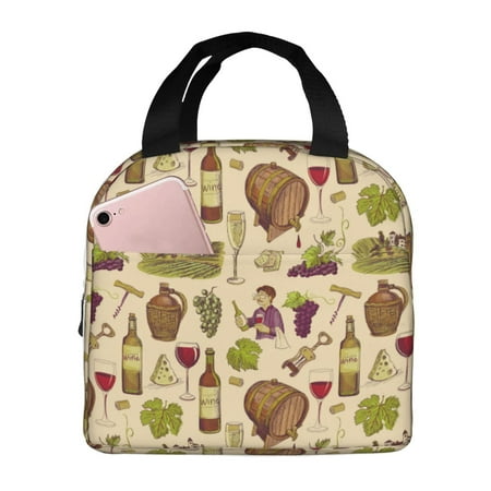 Insulated Lunch Bag for Women Men - Rustic Wine Print Leakproof Cooler Lunch Box for Women Men  Lunch Tote Bags for Work School Picnic Travel