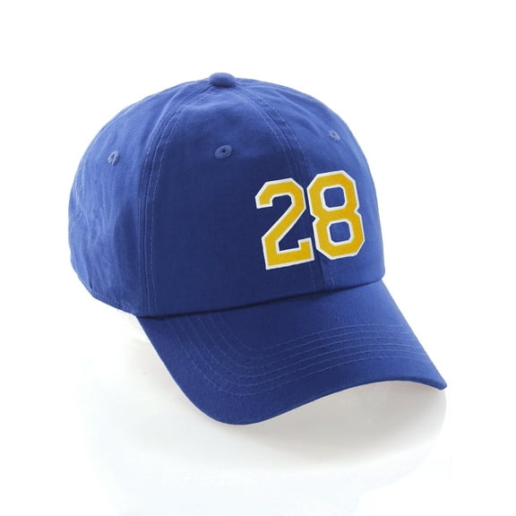 custom dad hat 00-99 raised team numbers classic baseball cap - blue hat with white gold