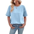 thumbnail image 2 of Womens Oversized T Shirts Loose Fit Crewneck Short Sleeve Tops Summer Casual Blouse Y2K 2025 Basic Tee Sky Blue L, 2 of 9