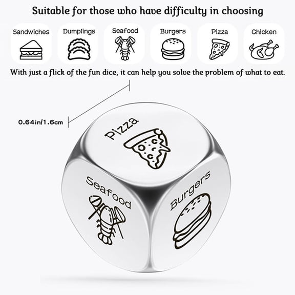 Stainless Steel Dice - Fun Food Selection Device With 6 Sides To Randomly Choose Meals, Dishes, Snacks For Kitchen, Family Gatherings, Parties, Outdoor Picnics, Camping Trips,
