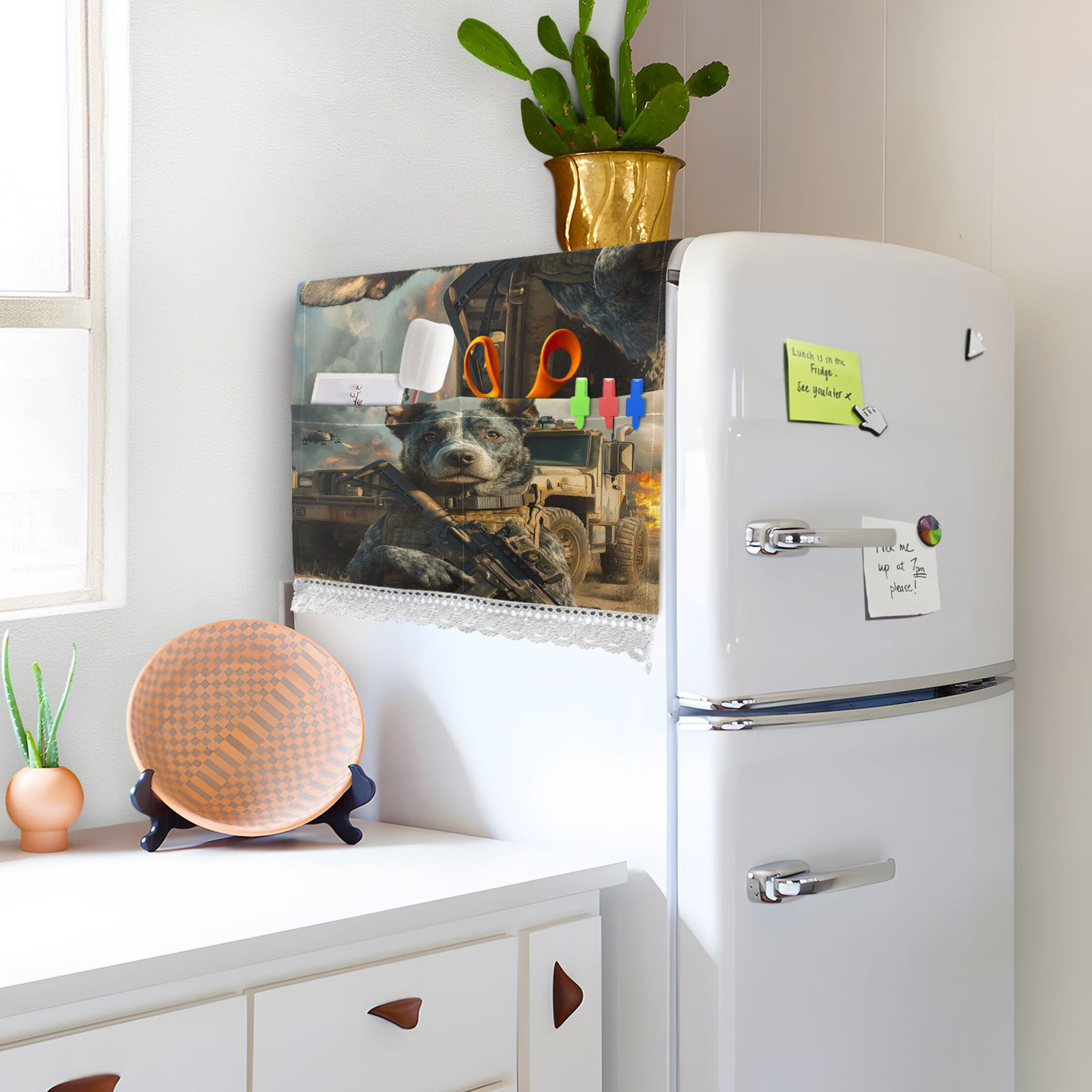 Justice PuppyWasher and Dryer Covers Dust-Proof and Oil Resistant Fridge Cover with 4 Storage Pockets Washing Machine Top Cover for Laundry Kitchen Home 51.2 x 22 In