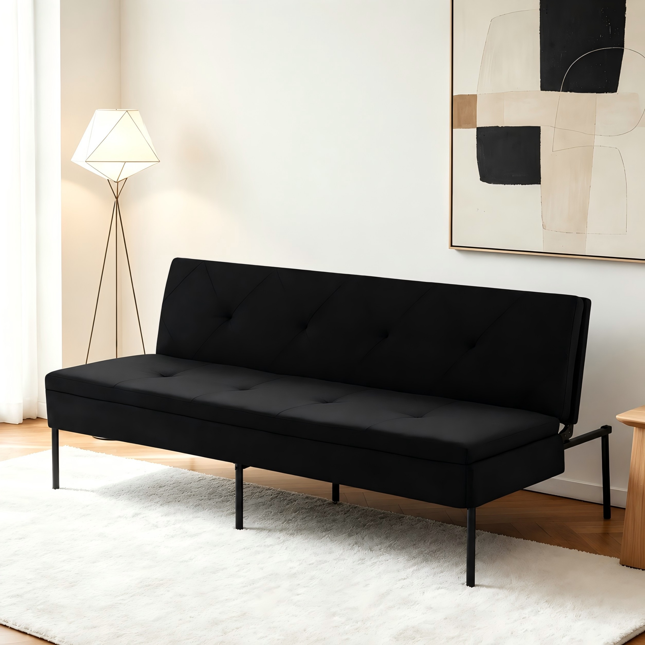 BSHTI 63.39" Futon Sofa Bed, 5-Position Convertible, Black photo 1