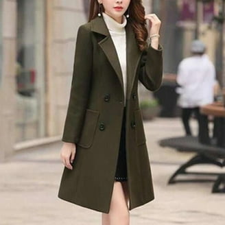 Ikevan Womens Winter Lapel Wool Coat Trench Jacket Long Sleeve
