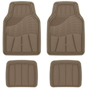 Auto Drive Heavy Duty Universal 4-Piece All Weather Rubber Car Floor Mat, Tan