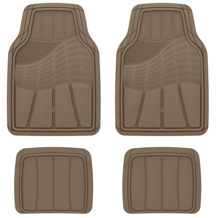 Auto Drive Heavy Duty Universal 4-Piece All Weather Rubber Car Floor Mat, Tan