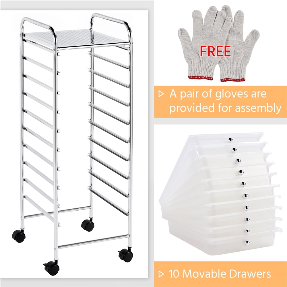Renwick 10 Drawer Rolling Storage Cart Home Office Organizer Cart with Wheels, White