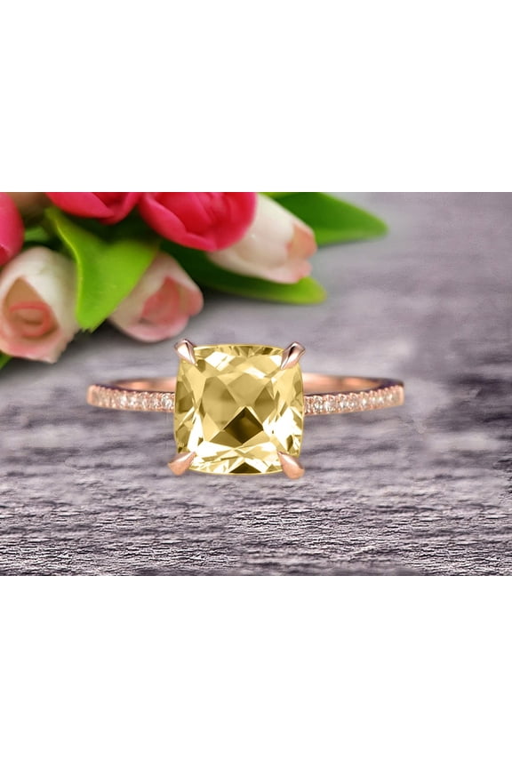 7mm Cushion Cut 1.80 Carat Champagne Diamond Moissanite Engagement Ring Rose Gold 10k Basket Design Claw Prong Art Deco