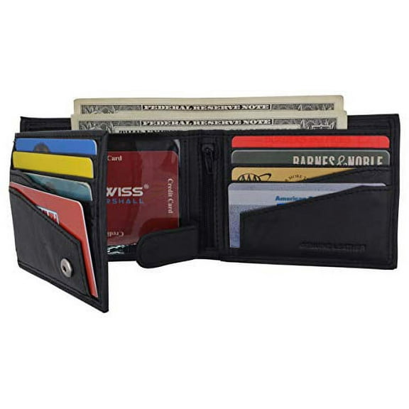 RFID Blocking Bifold Wallets for Men Leather Credit Card Wallet 2 ID Windows & Snap Closure Security High Capacity