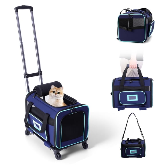Cat Carrier with Wheels Soft Carrier for Puppy Cats Under 44lbs, Rolling Cat Carrier for Travel, Camping, Outdoor