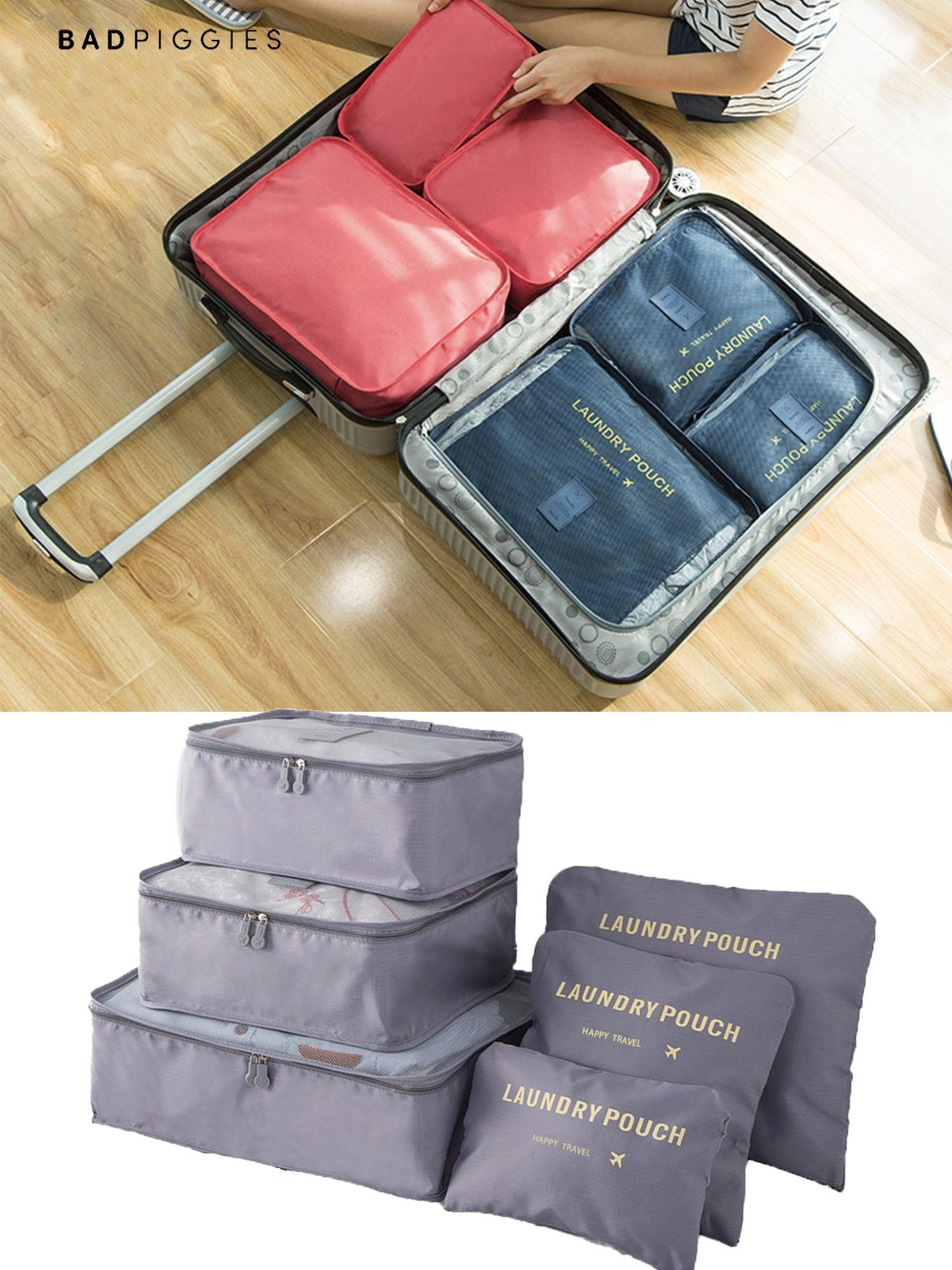 6Pcs Waterproof Clothes Storage Bags Picking Travel Luggage Organizer Pouch Wine 