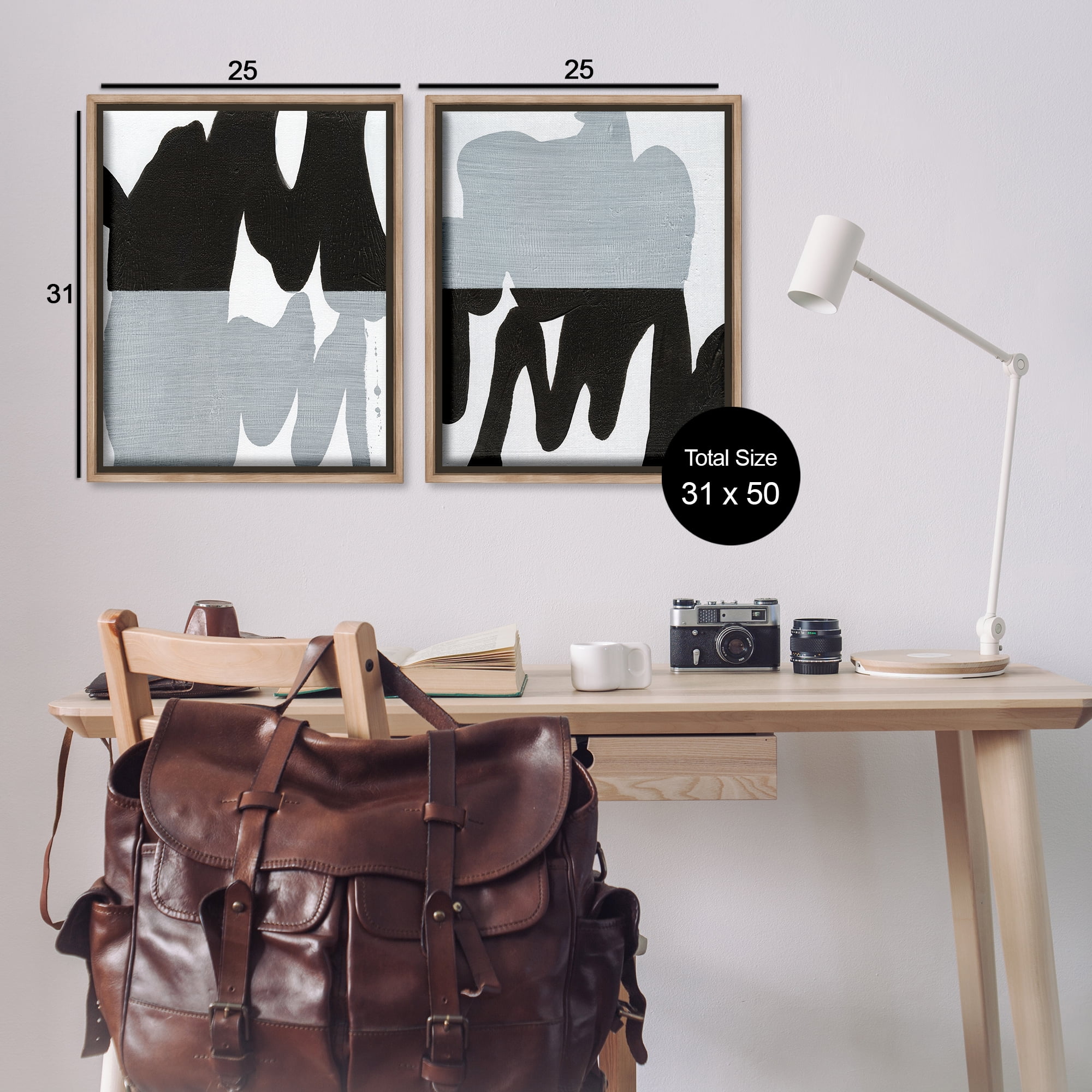 Stupell Industries Veiled Black and White Abstract Abstract Painting Brown Floater Framed Canvas Art Print Wall Art, 31 x 25, Set of 2