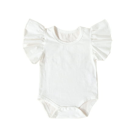 

MissiMae Newborn Baby Boys Girls Summer Romper Fly Sleeve Crew Neck Solid Color Bodysuit Infant Outfit for 0-18M
