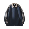 thumbnail image 2 of Stripe Splicing Design Lapel Sweater, Loose Casual Jacket Retro Fashion Sweatshirt for Street Style, Weekend Wear and Urban Fashion,Navy,2XL, 2 of 4