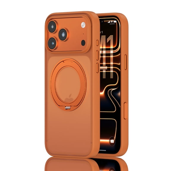 Frosted Magnetic Phone Case for iPhone 18 Pro Max, Shockproof Protective Cover with Stand and AI Camera Button, Orange