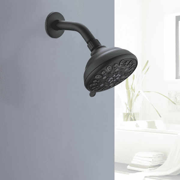 4 Inch Shower Head, 6‑Setting, Angle Adjustable & Clog‑Proof, Matte Black High Pressure