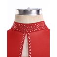 thumbnail image 5 of inlzdz Women Figure Skating Dance Dress Mesh Rhinestones Asymmetrical Ballet Lyrical Dancewear Red XXL, 5 of 7