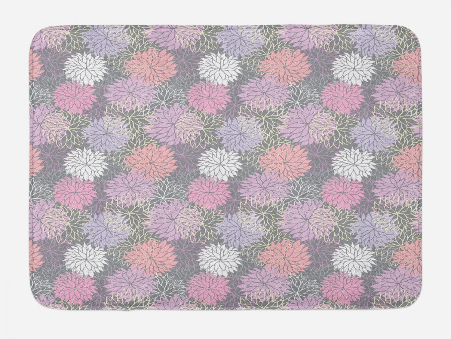 Pink and Grey Bath Mat, Blossom Bouquet Botanical Foliage Shabby Chic Essence Chrysanthemum, Non-Slip Plush Mat Bathroom Kitchen Laundry Room Decor, 29.5 X 17.5 Inches, Blush Lilac Grey, Ambesonne