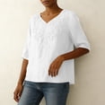 thumbnail image 5 of SSZMDLB Women V Neck 3/4 Sleeve Blouse Embroidery Boho Casual Tunic Tops Summer Vacation Outfits Flowy Shirt, White L, 5 of 7