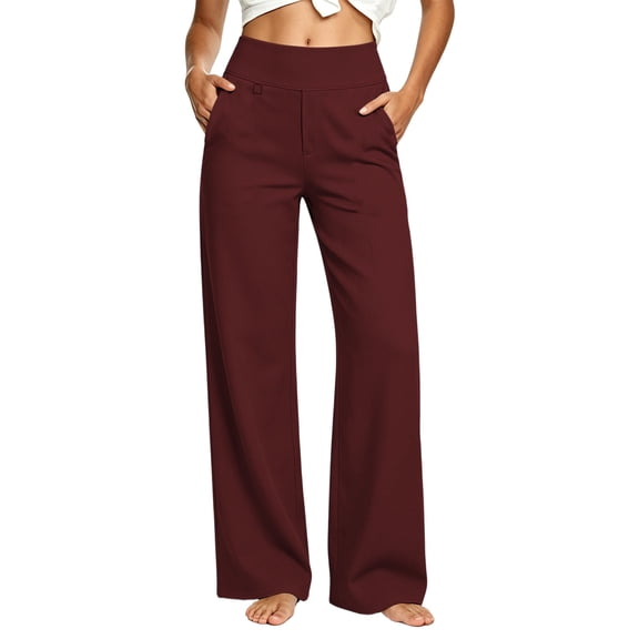 cocolona Womens High Waist Dress Pants Elastic Waist Straight Wide Leg Yoga Pants Casual Commute Work Pants with Pockets