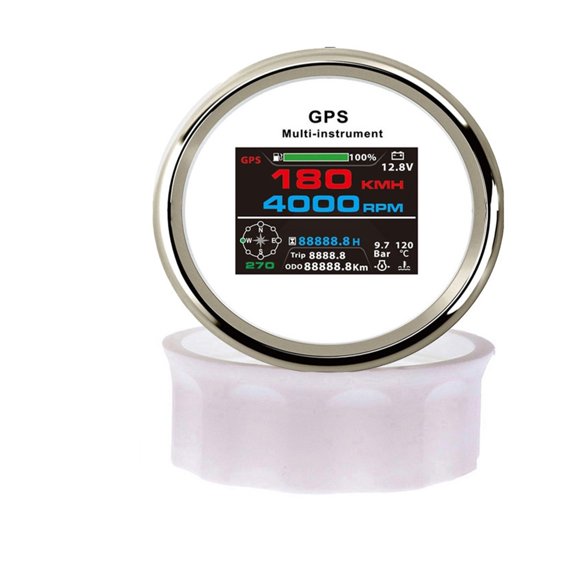 10 en 1 Compteur GPS Multifonctionnel avec Tachymètre Température de l'Eau Gau Pression d'Huile Niveau de Carburant 9-32V, Haute Précision