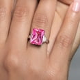 thumbnail image 4 of Gem Stone King 925 Sterling Silver Pink Created Sapphire Ring for Women (10.00 Cttw, Emerald Cut 14X10MM, Gemstone September Birthstone, Available in Size 5, 6, 7, 8, 9), 4 of 4