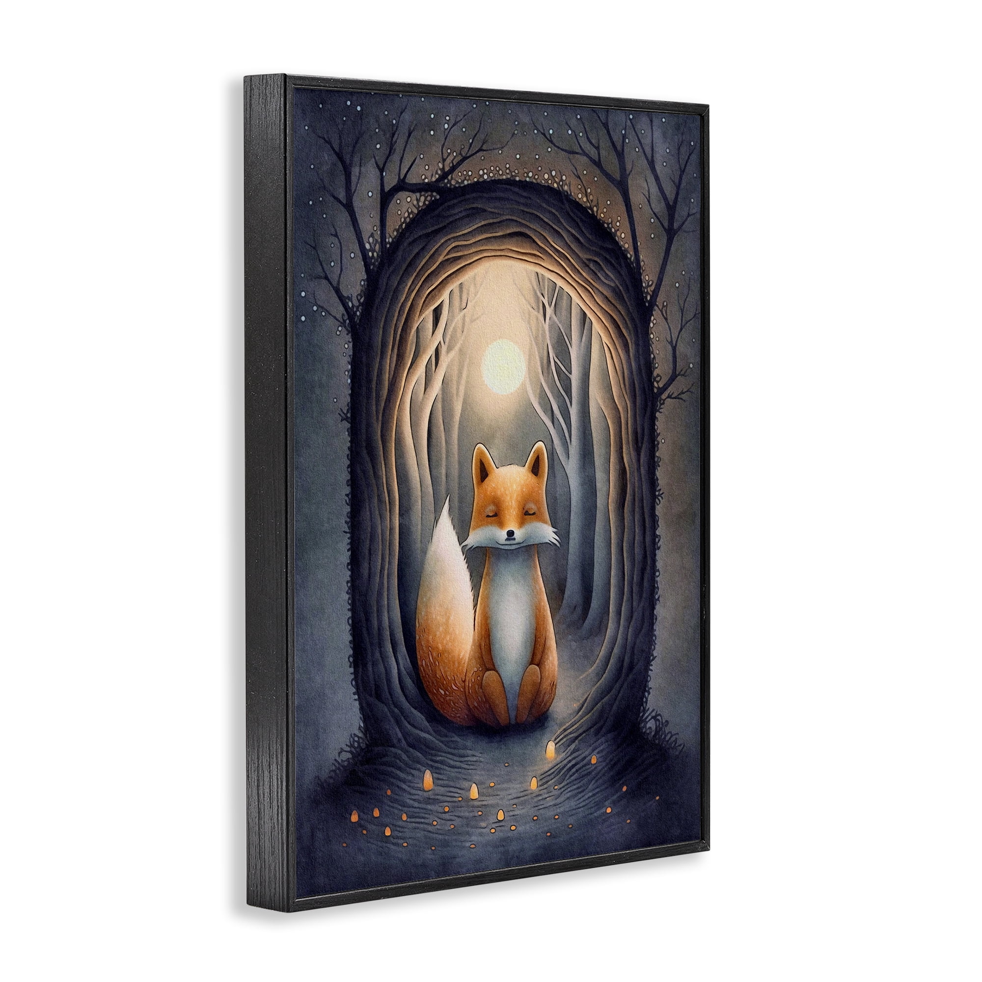Stupell Industries Mystic Fox in Nature Landscape Painting Black Framed Art Print Wall Art, 20 x 30