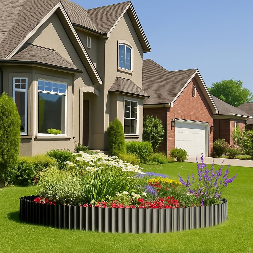 Ataujin Corrugated Metal Garden Edging Border, Rustproof Garden Border 8 in x 20 ft Heavy-Duty Galvanized Steel Landscape Edging for Lawn, Flower Beds, Trees & Raised Beds