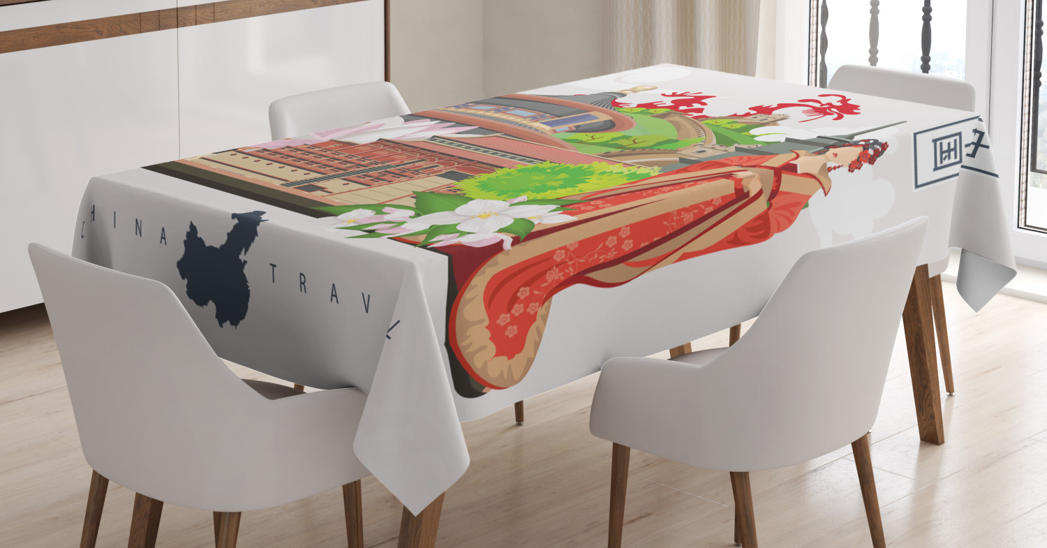 Ancient China Tablecloth, Vintage Style Chinese Attributes of Phoenix