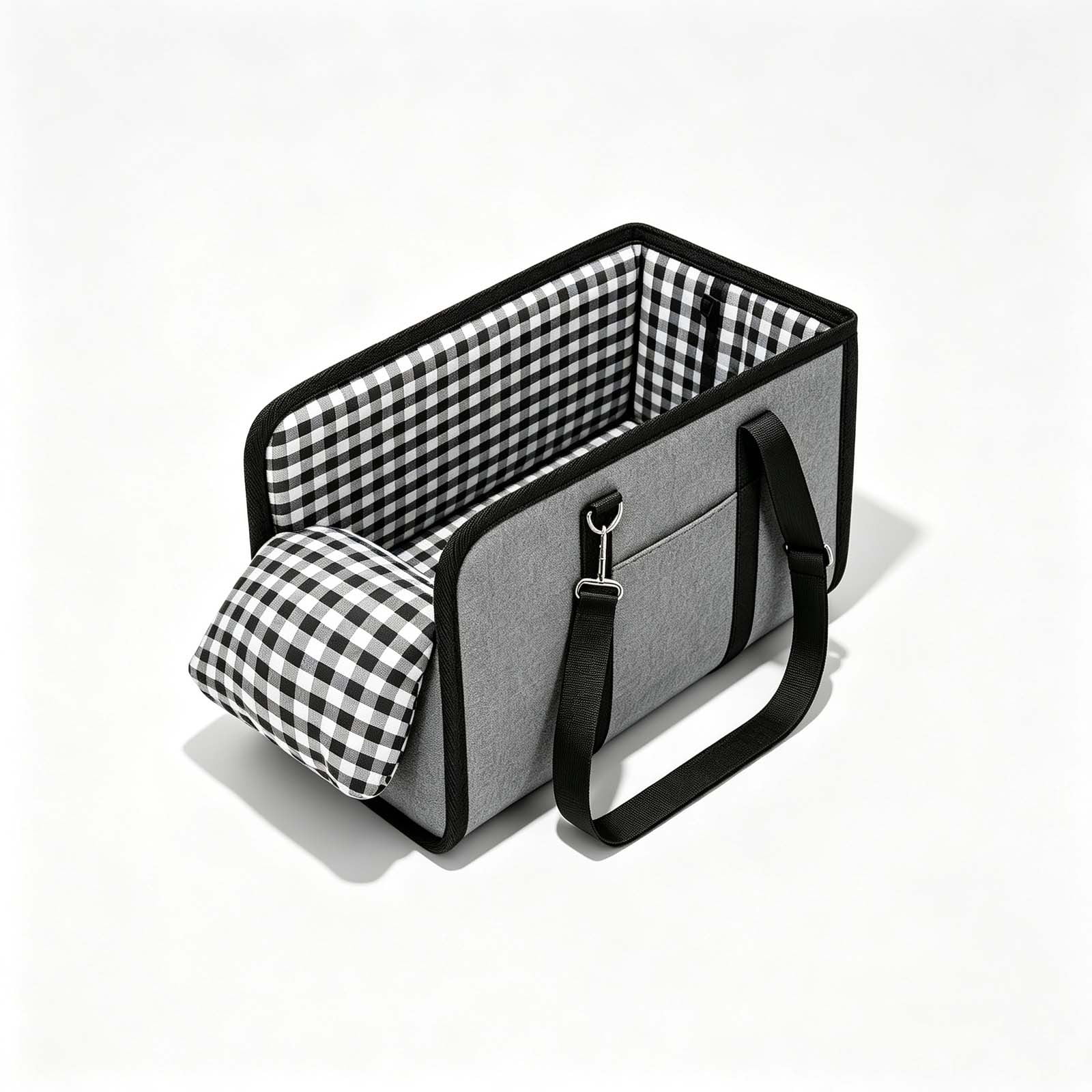 16.5×8.6×8.6 Inch Portable Pet Car Seat Carrier Soft Lined Travel Pet Bed With Detachable Checkered Cushion Sturdy Oxford Small Puppy Kitten Transport Bag For Vehicle Outdoor Trip