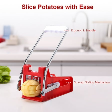French Fry Cutter Potato Chipper Vegetable Slicer with 2 Interchangeable Stainless Steel Grid Blades for Homemade Chips Fries Potatoes Carrots Cucumbers Veggie Sticks, (Best Potatoes For Homemade French Fries)
