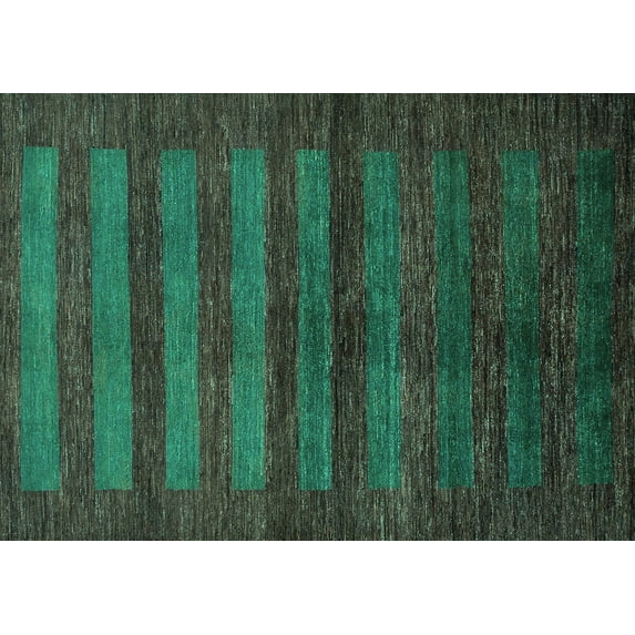 Ahgly Company Machine Washable Indoor Rectangle Abstract Turquoise Blue Modern Area Rugs, 8' x 12'