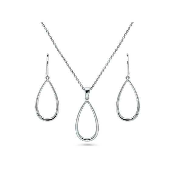 BERRICLE Sterling Silver Teardrop Fashion Necklace and Earrings Set for Women, Rhodium Plated