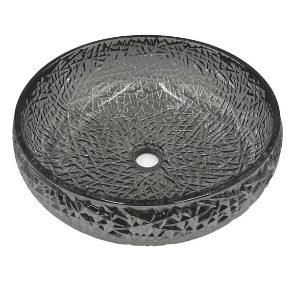 Moonshell 17" Tempered Glass Circular Bathroom Vessel Sink in Light Black