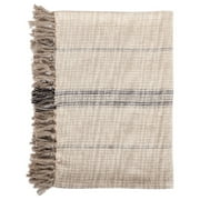 Benjara Uno 50 Inch Throw Blanket, Soft Cotton, Linen, Woven Stripes, Beige, Brown