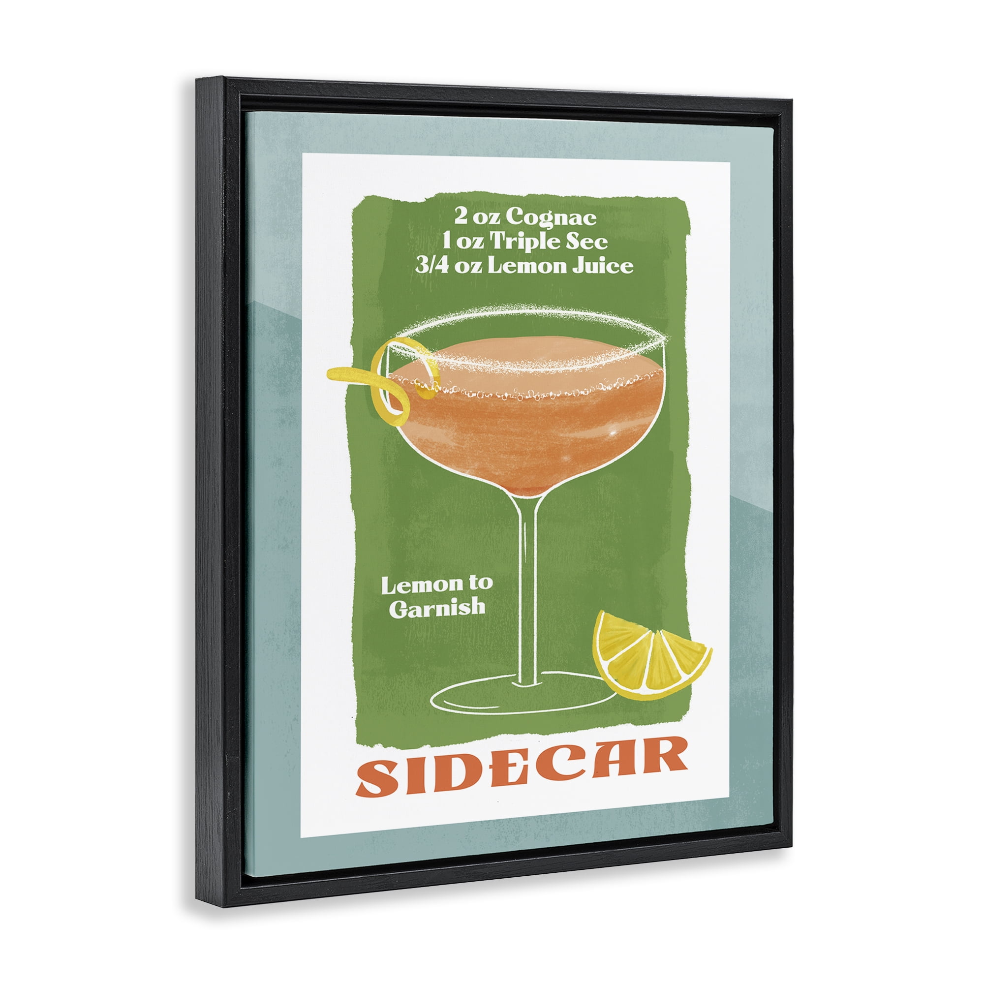 Stupell Industries Retro Sidecar Recipe Food & Beverage Painting Black Floater Framed Canvas Art Print Wall Art, 17 x 21