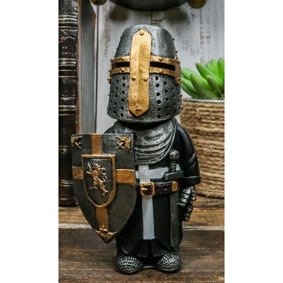 Chibi Medieval Knight Of The Cross Templar Swordsman On Guard Figurine 4.5"H