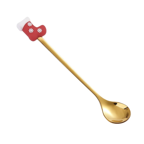 Pisexur Batería de cocina Cuchara navideña de acero inoxidable, regalo, cuchara de postre, cuchara colgante navideña, vajilla para la cocina del hogar