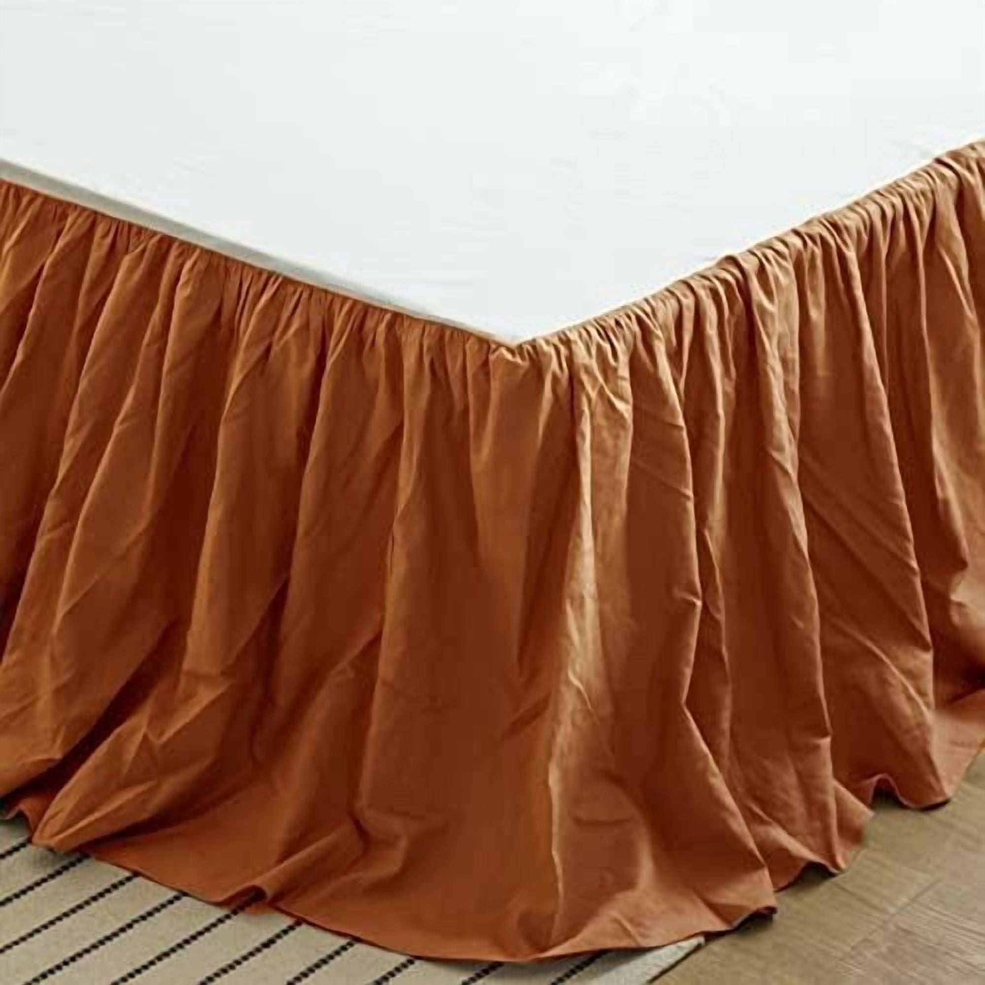 French Linen Bed Skirt with Pleated Frills 14-Inch Tailored Drop Natural Flax Cotton Blend Dust Ruffle Soft Cozy Farmhouse Bedding (14" Twin, Rust)