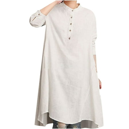 

REORIAFEE Women s Long Sleeve T Shirt Dresses Casual Swing Dress Nightgown Dress Autumn Button O-Neck Shirt Dress White XL