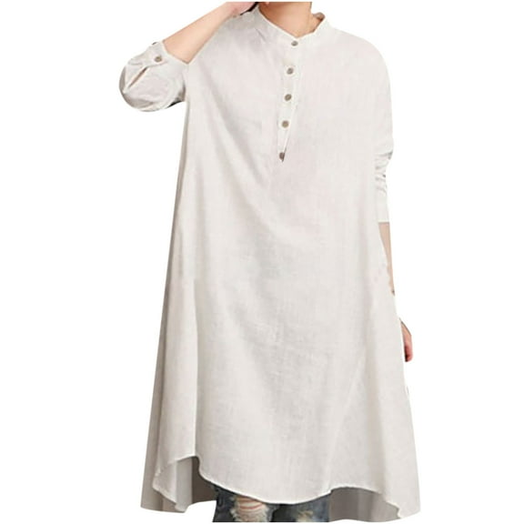 Women's Plus Size Shirt Dress Crew Neck Buttons Solid Color Long Sleeve Dress Casual Baggy Flowy Fall Dresses