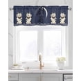 thumbnail image 2 of Cute Cat Kitchen Valances for Windows Farmhouse Linen Window Valance Curtain for Living Room Window Treatment Navy Blue Japanese Style Animals Wave Pattern Valance Rod Pocket Topper, 42 x 12 Inch, 2 of 6