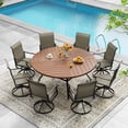 thumbnail image 7 of Vicllax Outdoor Patio Dining Table Dia.60" Slatted Tabletop Metal Frame with Umbrella Hole, Walnut, 7 of 7