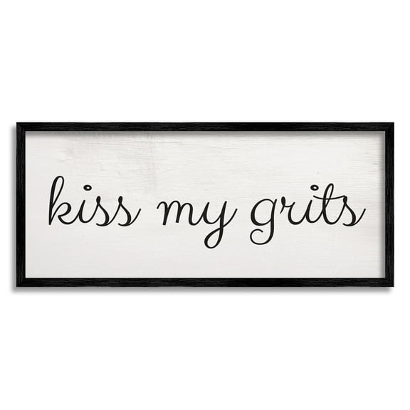 Stupell Industries Kiss My Grits Sassy Southern Slang Charming Typography Humor Painting Black Framed Art Print Wall Art, 10 x 24